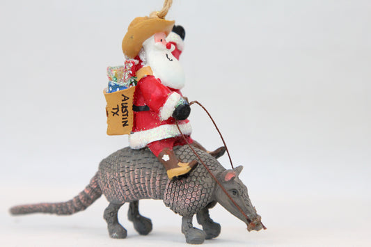 Cowboy Santa Riding an Armadillo Ornament