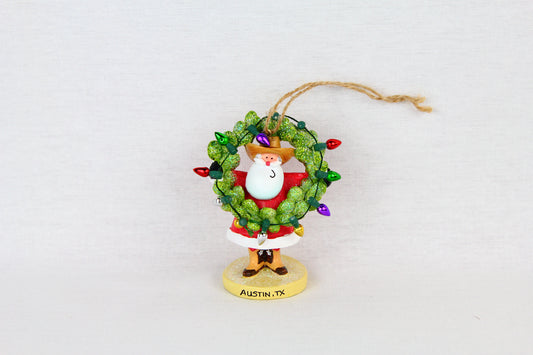 Santa with Prickly Pear Wreath Ornament